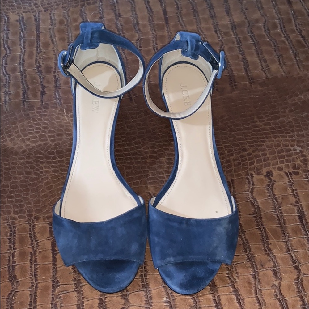 J Crew Navy Blue Suede Wedge Shoes Size 9.5